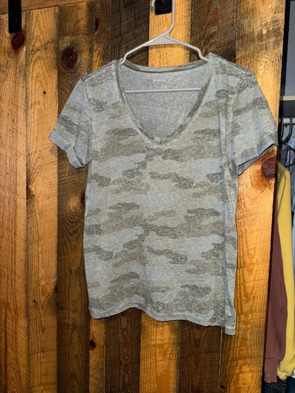 American Eagle Outfitters Gray Camo V-Neck Tee